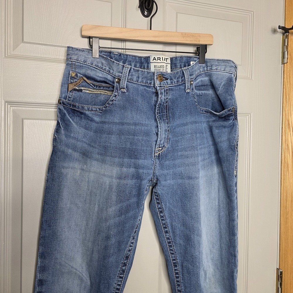 Ariat Mens M4 Boot Cut Jeans Blue Distressed Stone Wash Mid Rise Denim 38/38 - Picture 2 of 9
